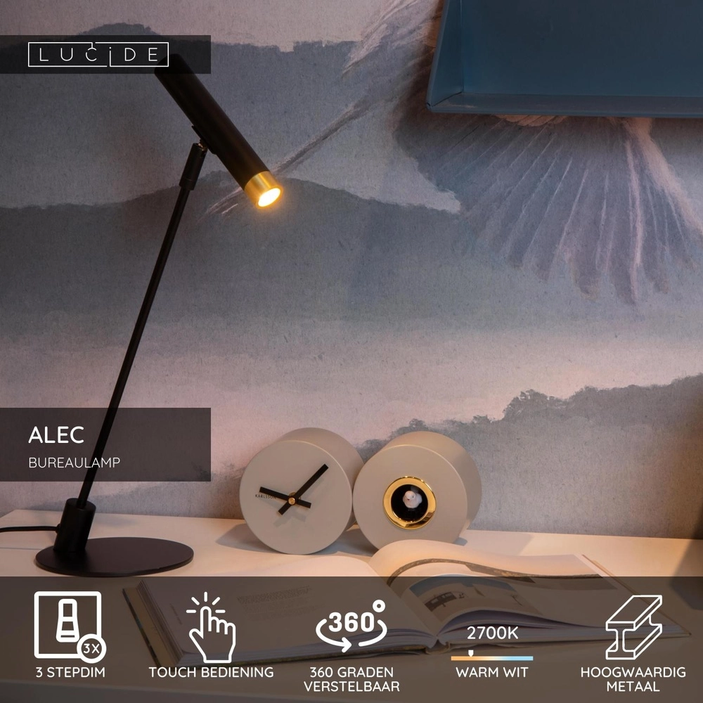 Desk lamp Alec Design black Lucide 5411212031969