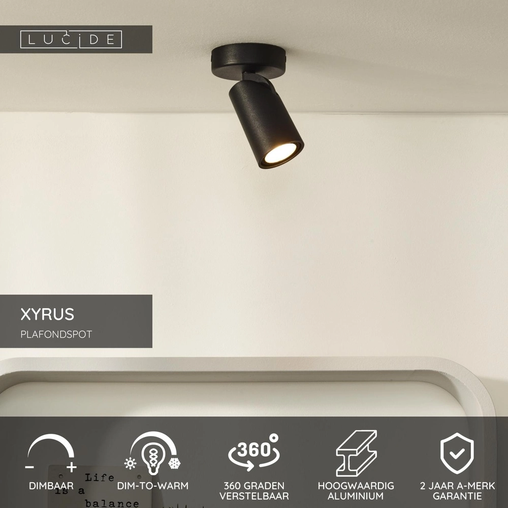 Ceiling spotlight Xyrus Black Lucide 5411212234179