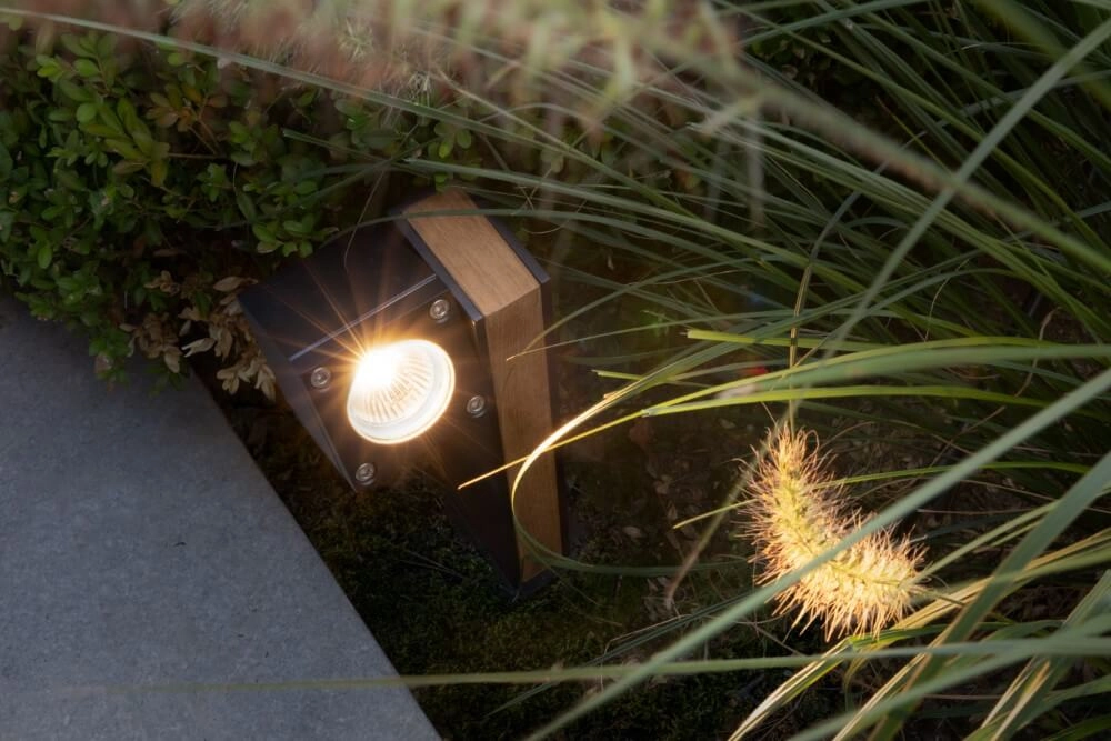 Garden spotlight Q-Bic Teak 2 30cm wood-anthracite Royal Botania