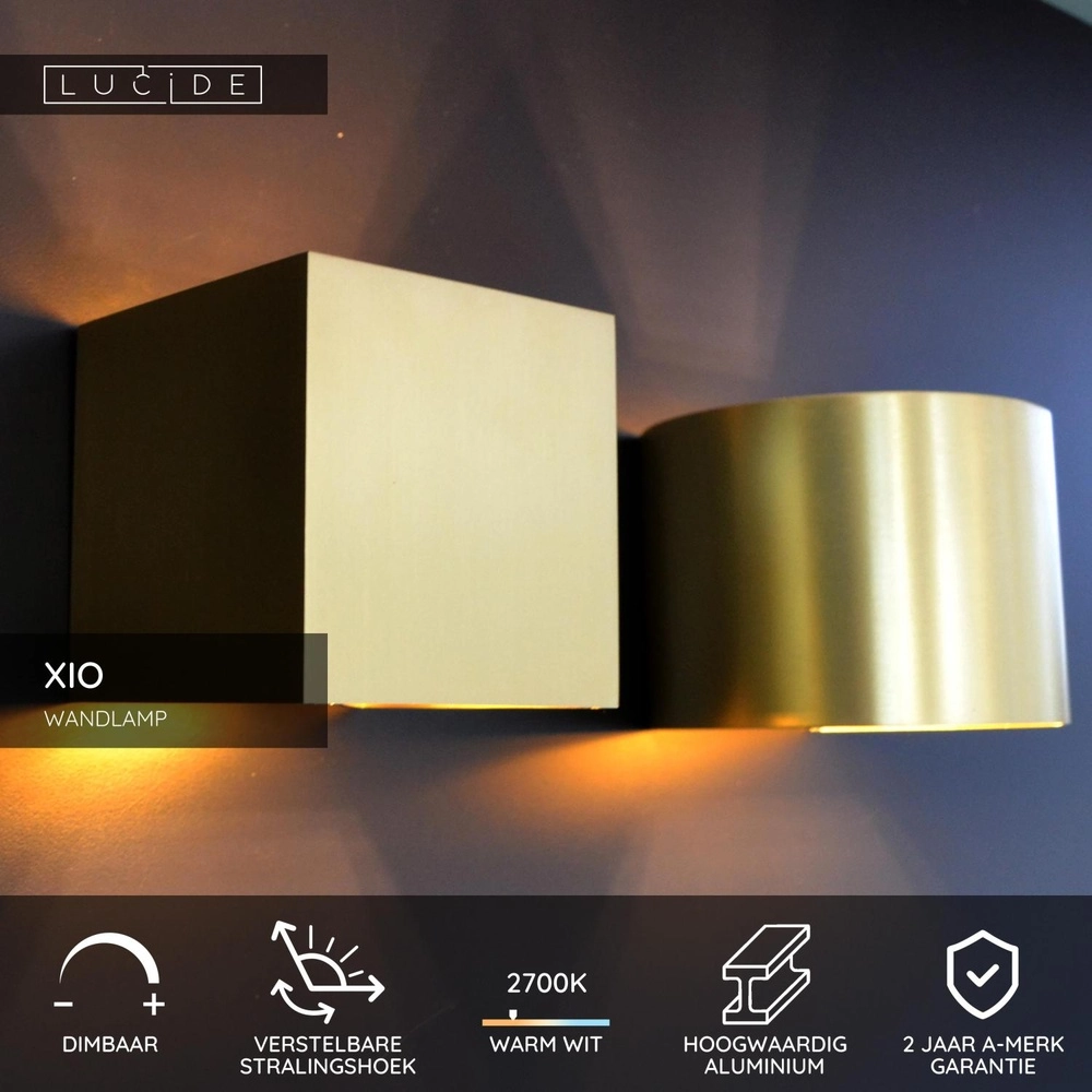 Square wall spotlight Xio 2700K Gold Lucide 5411212092441
