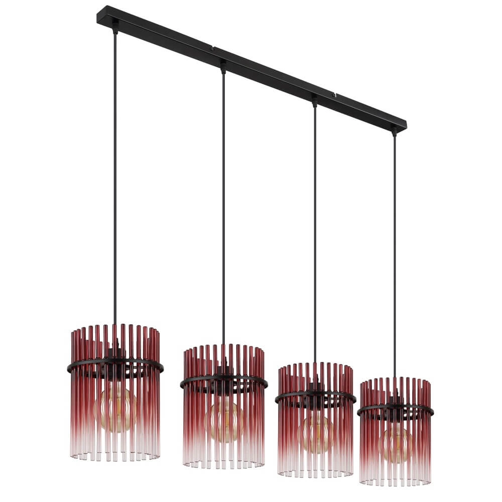 Black pendant lamp Gorley with red glass 4-lights Globo 9007371471966