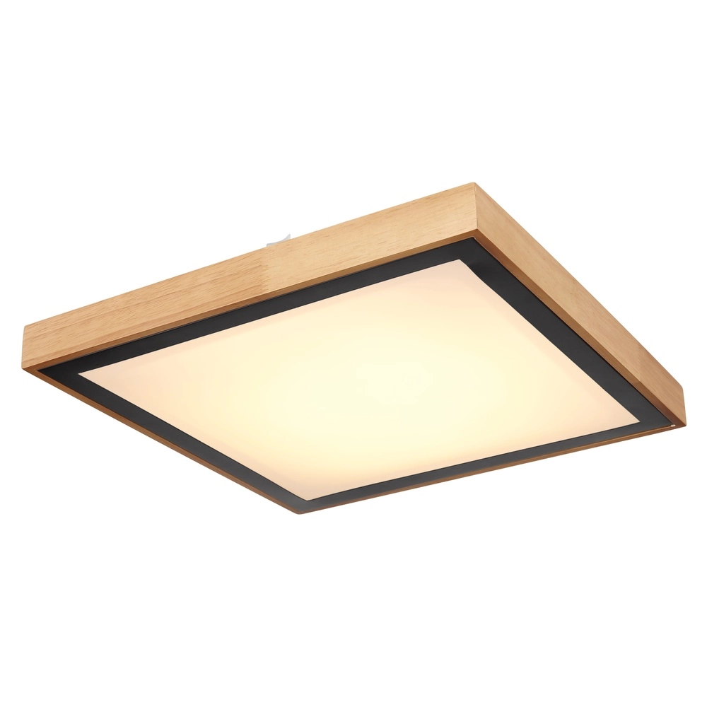 Ceiling lamp Bruno 39cm square black with wood Globo 9007371433469
