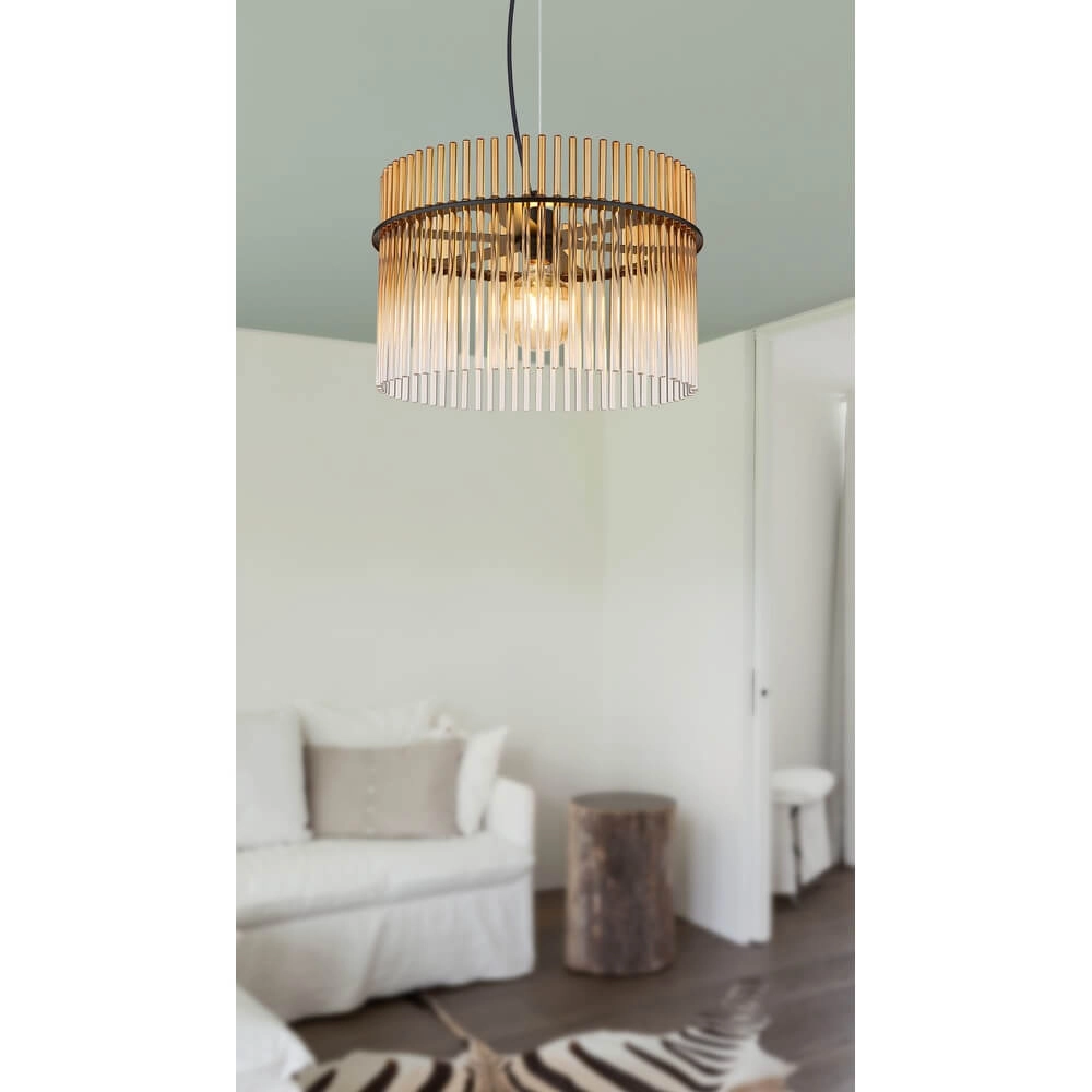 Black pendant lamp Gorley with amber glass Ø 40cm Globo 9007371465996