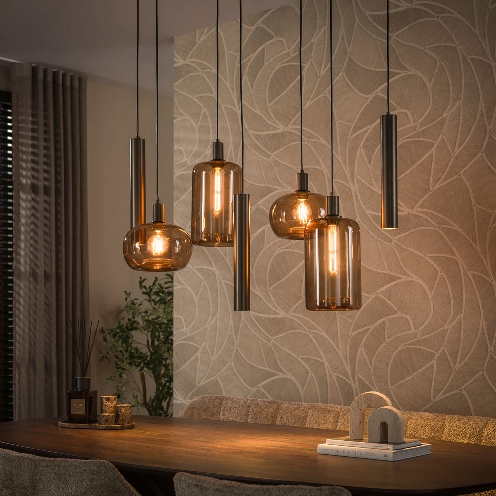 Moderne hanglamp Serene 7-lichts sienna bruin