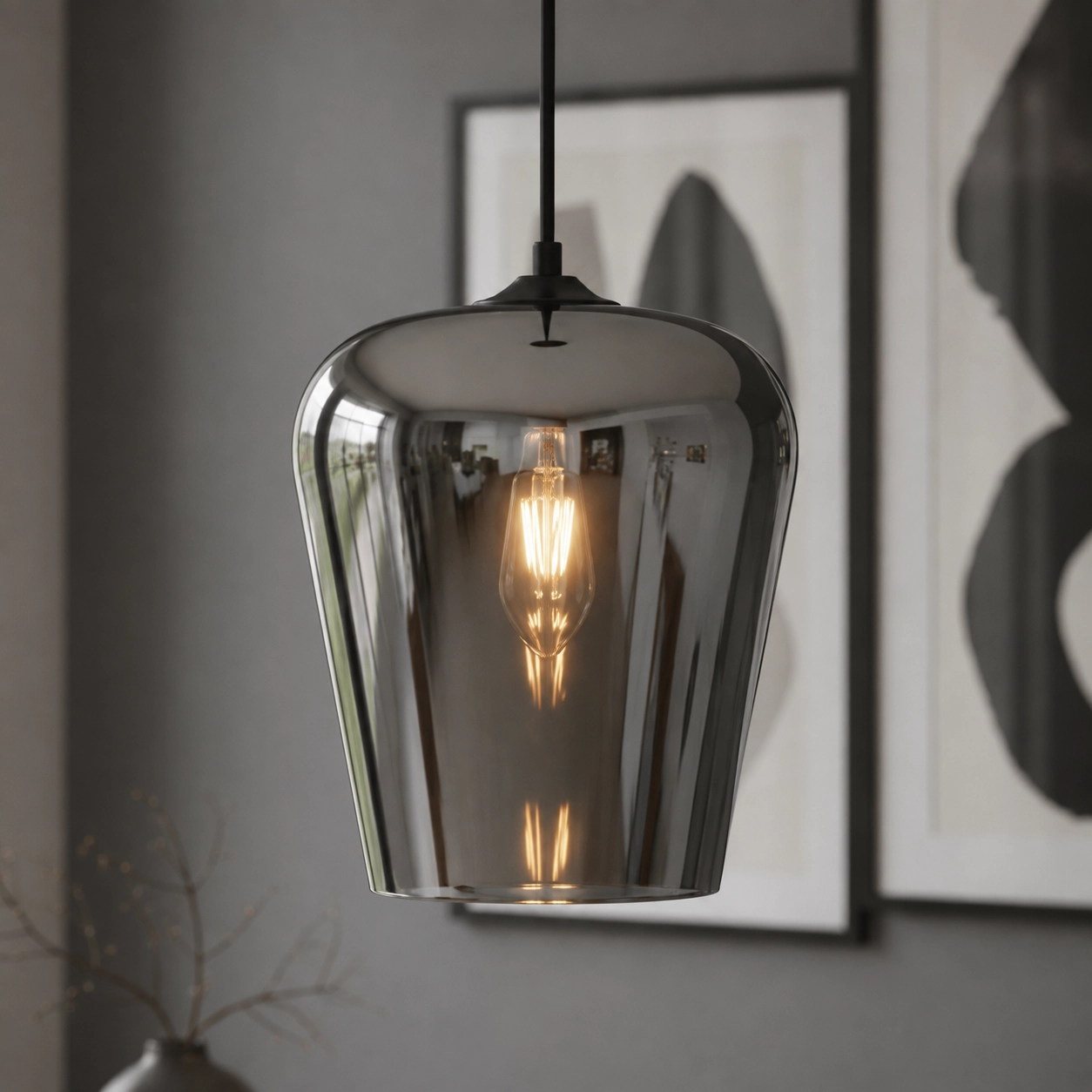 Hanging lamp Tombo titanium glass Ø 23cm
