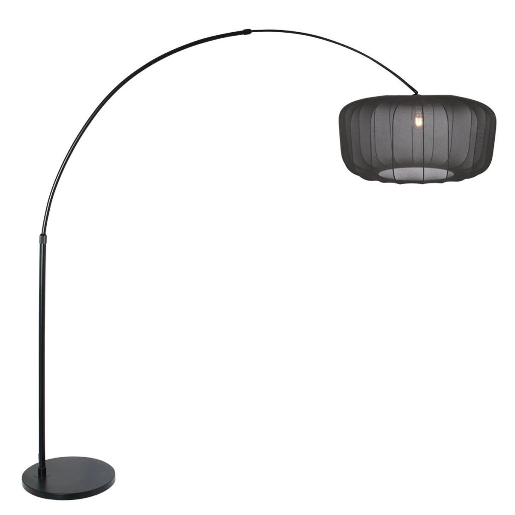 Black arc lamp Vela Lino with black shade Ø60cm