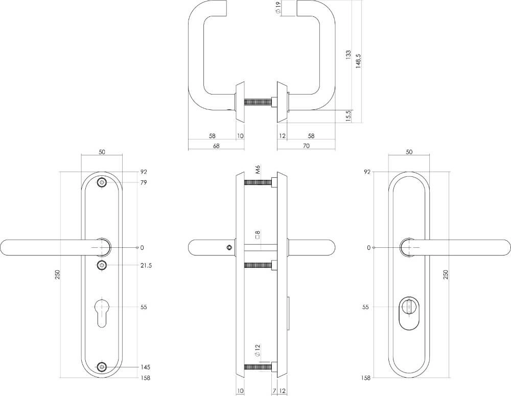Backdoor hardware Aurano PC 55mm core pull protection oval black Intersteel 8714186429174