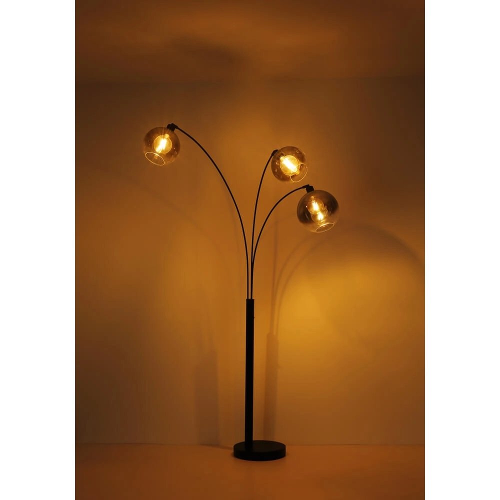 Black floor lamp Newcastle Sphere Smoke Glass 3-lights Globo 9007371449798