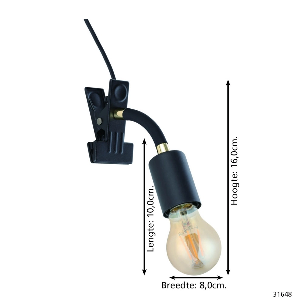 Clamp spot Parrini switch - black/brass - 1x E27 Eglo 9002759316488