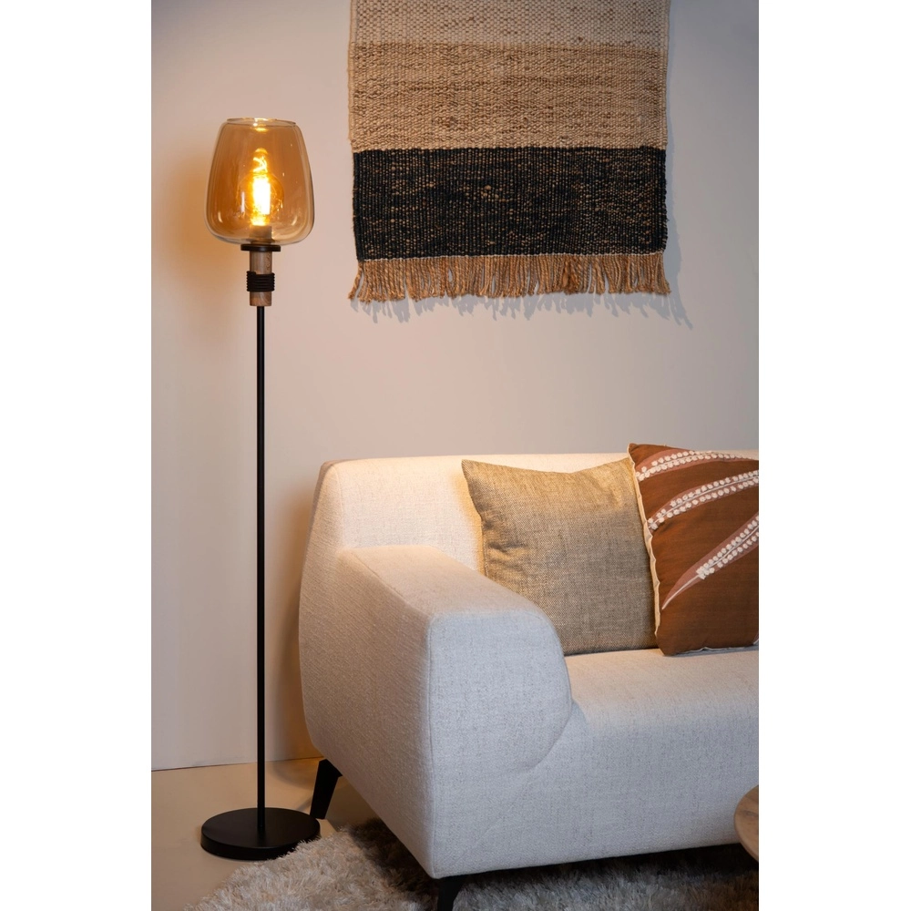 Floor lamp Ilona black with amber glass Lucide 5411212452702