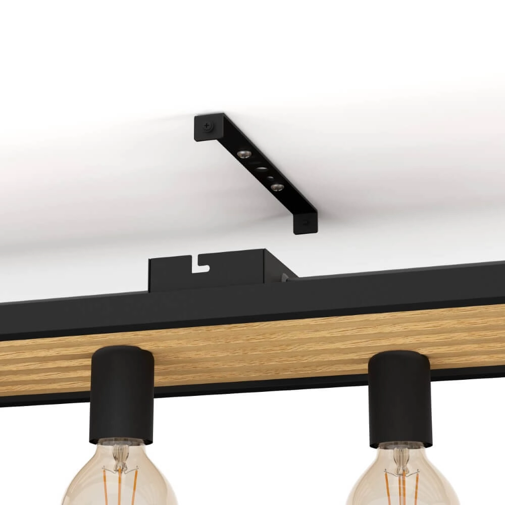 6-light ceiling lamp Consett black with wood Eglo 9002759437244