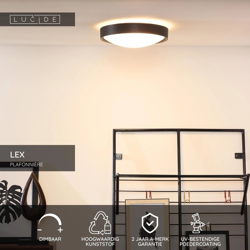 Ceiling light Lex Ø 33cm black Lucide 5411212082312