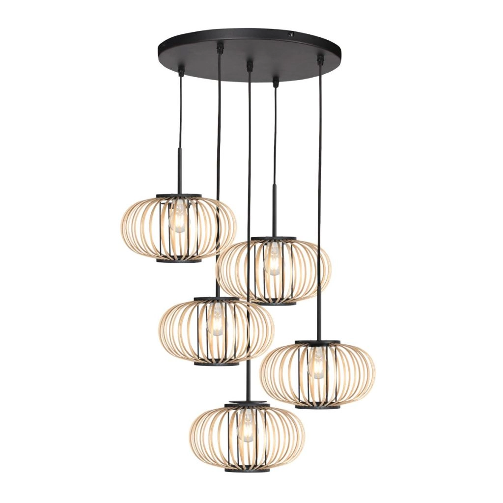 Pendant lamp 5-lights Silva with bamboo caps Steinhauer 8712746183184