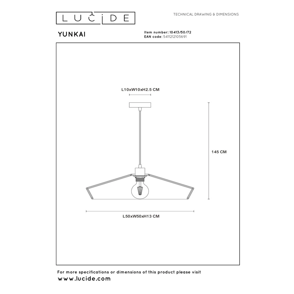 Pendant lamp Yunkai Ø 50cm black with rattan Lucide 5411212105691