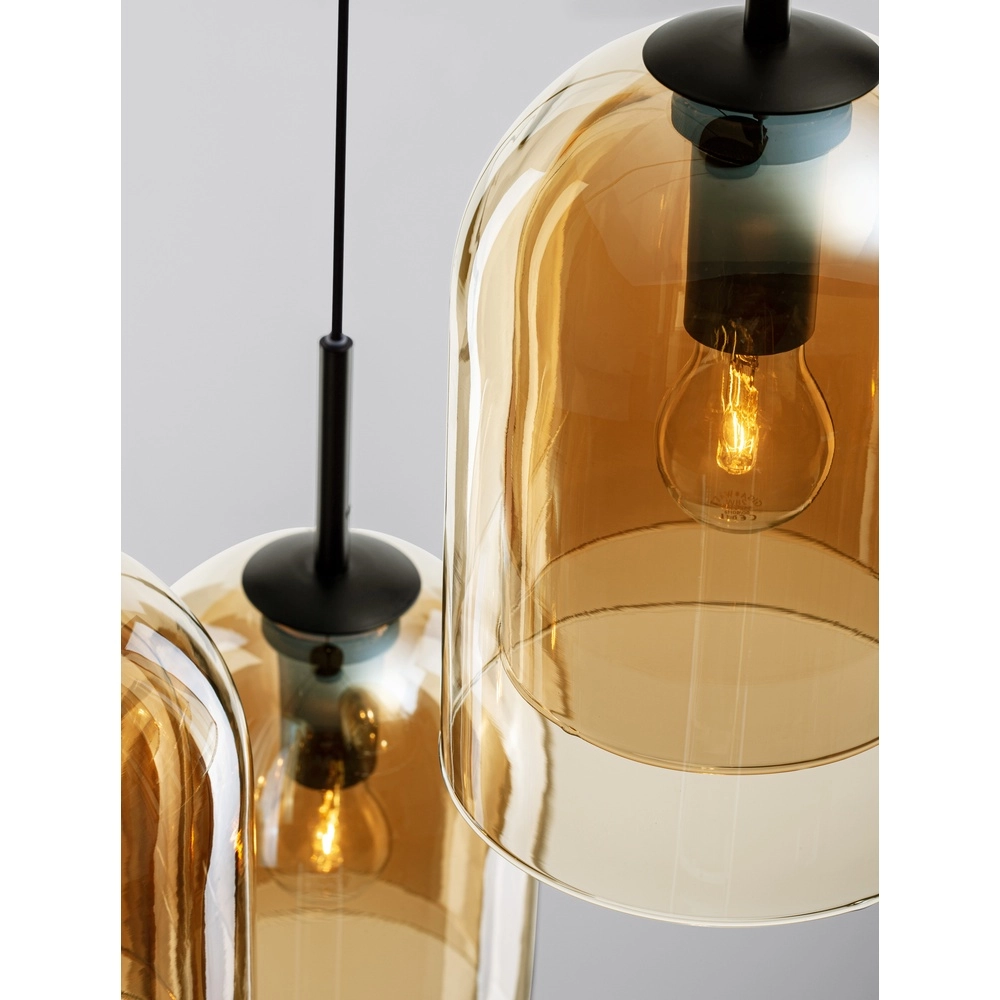 Pendant lamp Velor 3-light black with amber glass round Lyora 5212017431219
