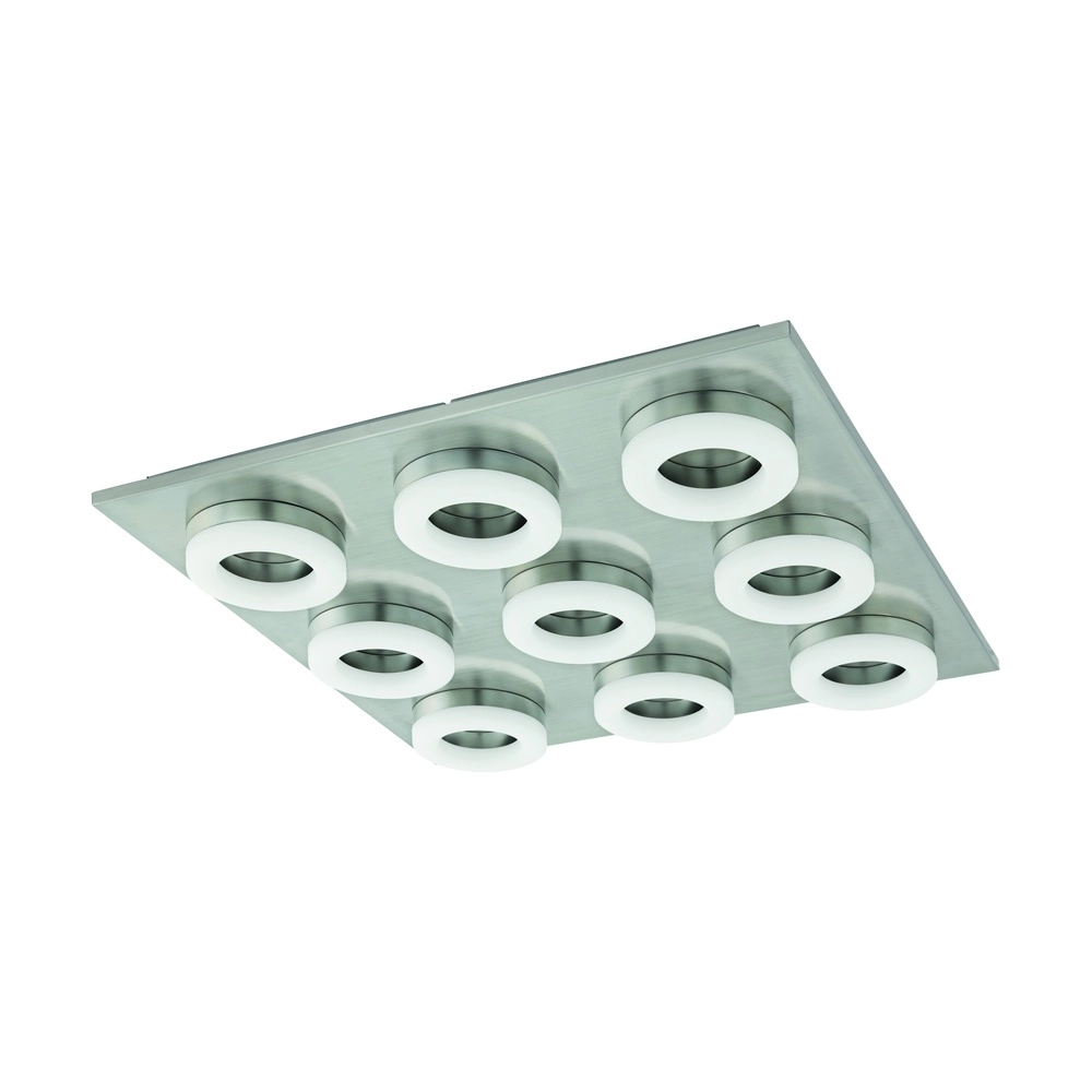 Square ceiling lamp Palena nickel 9-lights