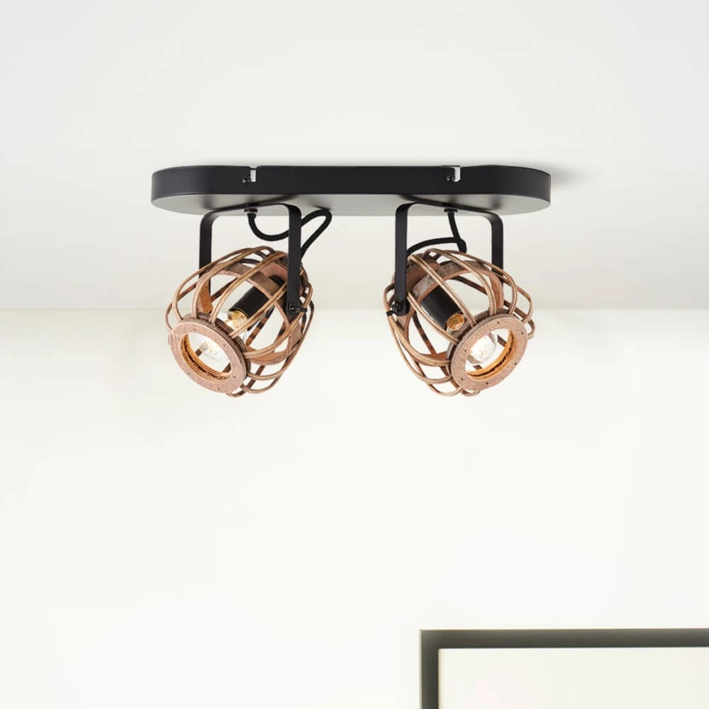 Rattan ceiling lamp Nikka 2-light black Brilliant 4004353402203