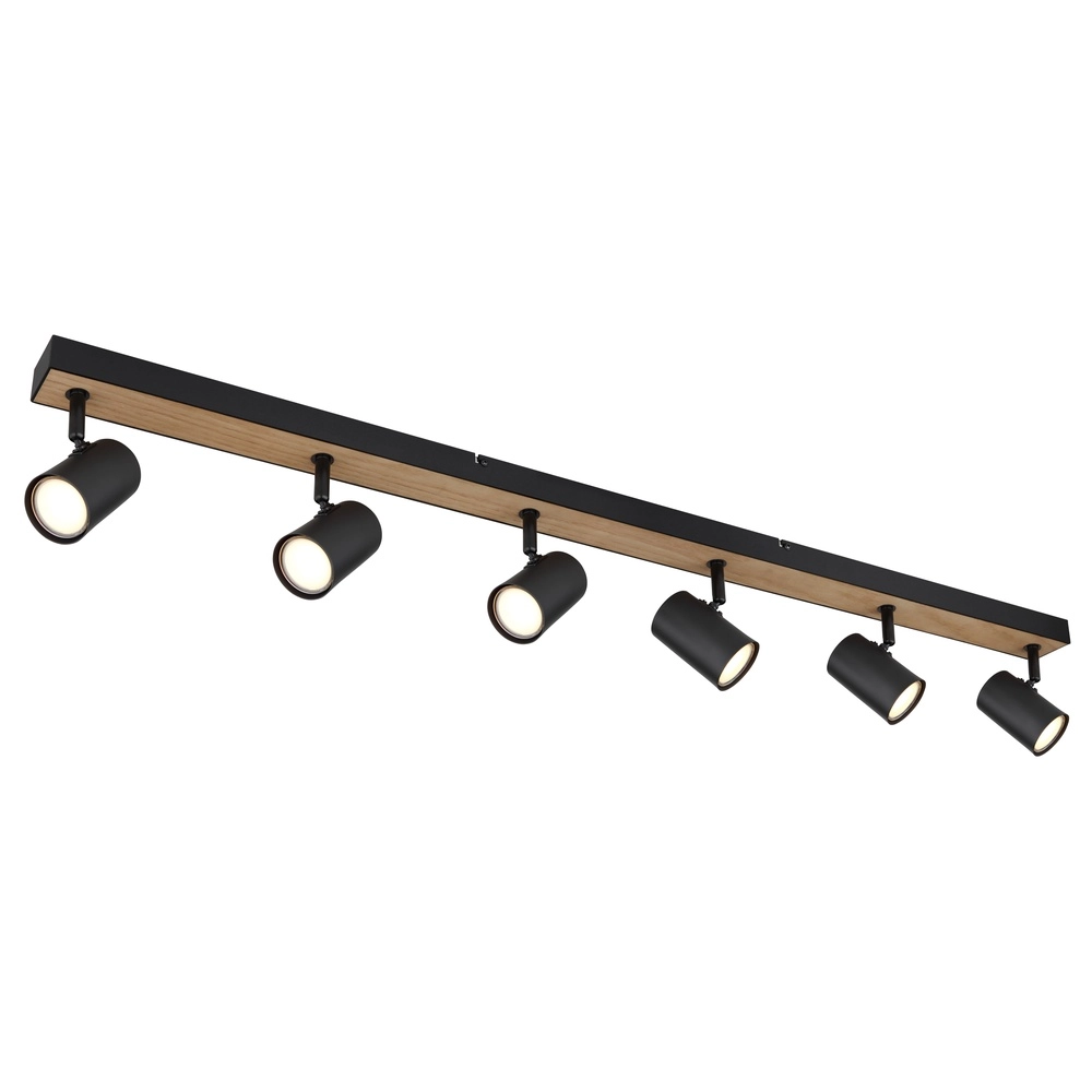 Ceiling lamp 6-lights Robby black with wood