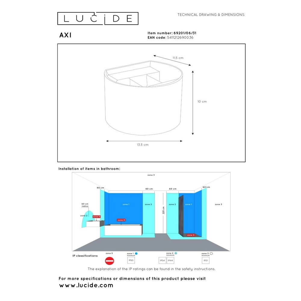 Square wall spotlight Axi 2 x 3.5W IP54 white Lucide 5411212690036