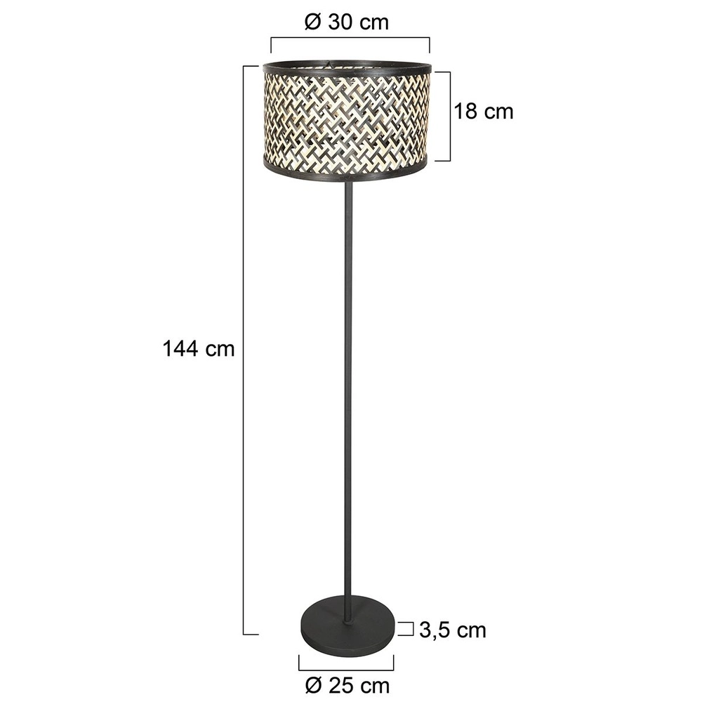 Black floor lamp Noor with rattan and black hood Steinhauer 8712746182323