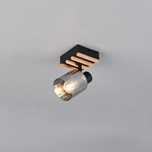 Wall lamp Travia black with wood Trio 4017807682588
