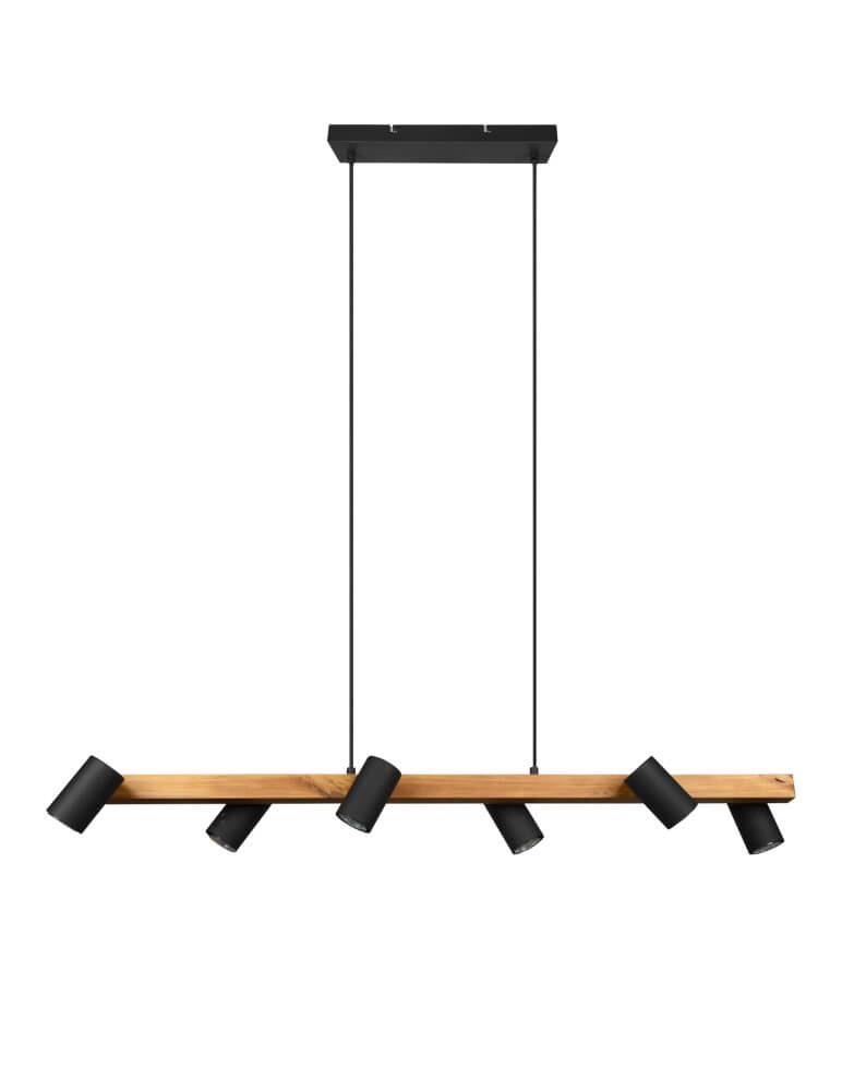 Hanging lamp Marley 6-light black with wood Trio 4017807523843