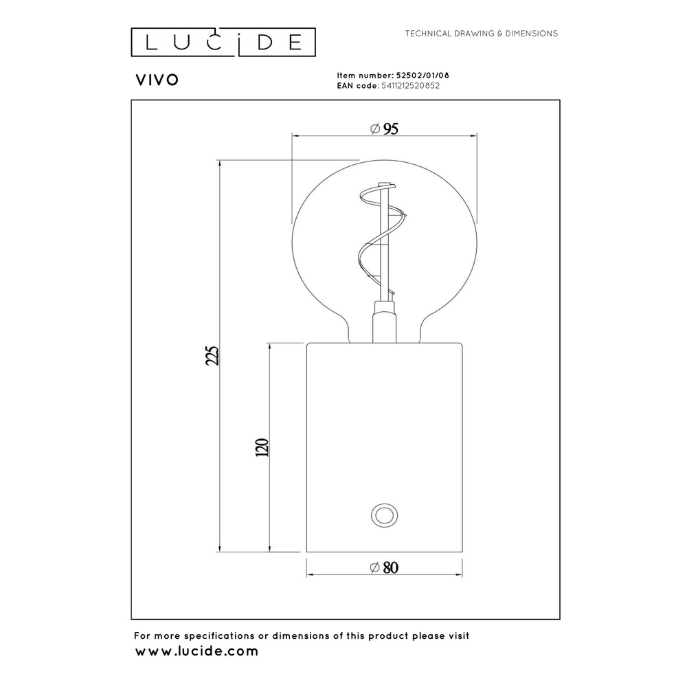 Rechargeable table lamp Vivo matt chrome Lucide 5411212520852