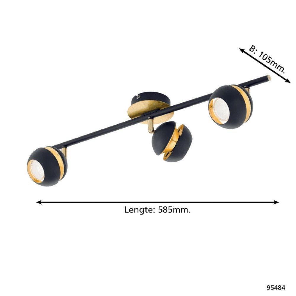 Led ceiling spot Nocito 3-light black with gold Eglo 9002759954840