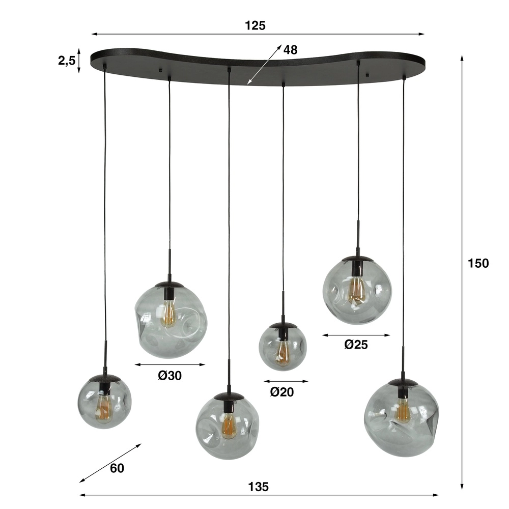 6-light pendant lamp Stellar with organic ceiling plate Lyora 8716803511729