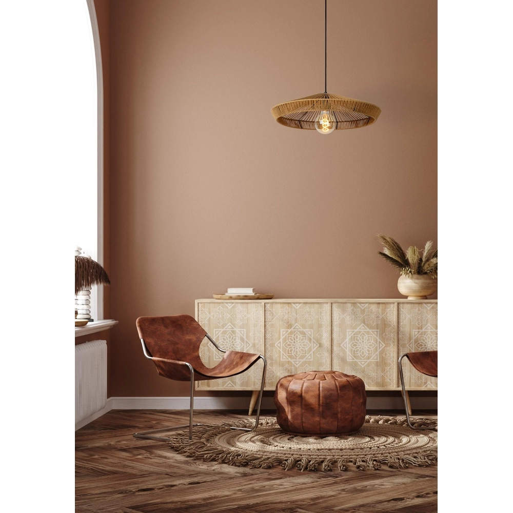 Pendant lamp Yunkai Ø 50cm black with rattan Lucide 5411212105691