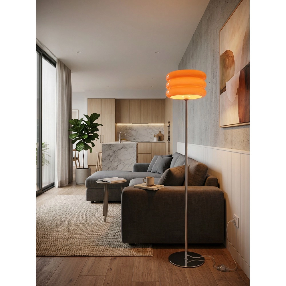 Design floor lamp Tortora chrome with orange Ø 30cm