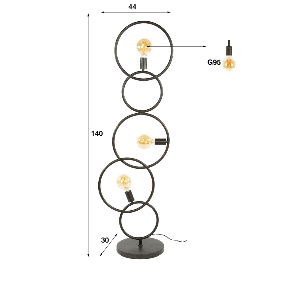 Design floor lamp Loop black - 3x E27 Lyora 8716803511040