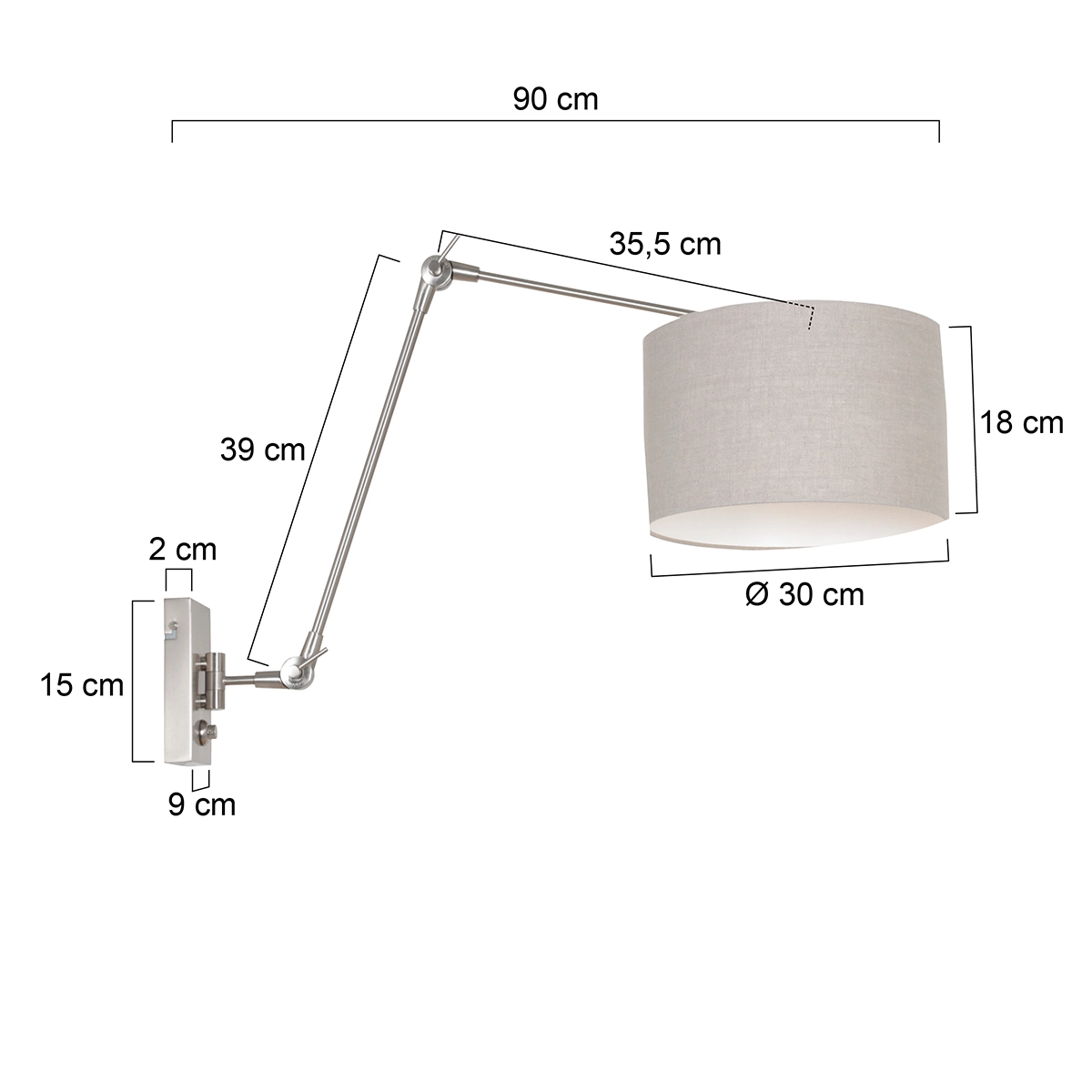 Wall Reading Lamp Prestige Chic Stainless steel with 30cm taupe lampshade Steinhauer 8712746145779