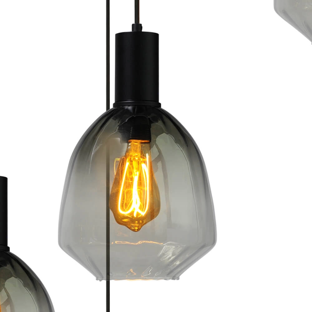 5-light loft hanging lamp - black - Porto with Nicolette green glasses Masterlight 8718121271217