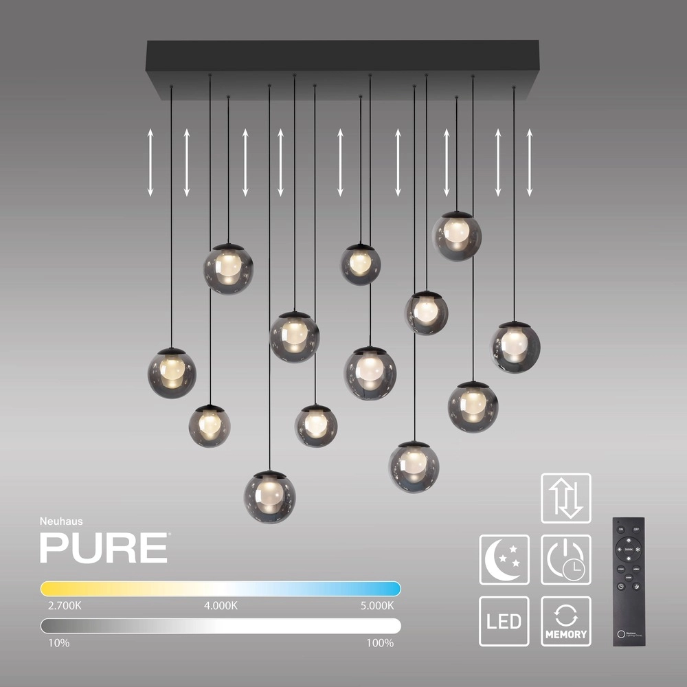 13-light pendant lamp Pure Popup mystic grey Paul Neuhaus 4012248398302