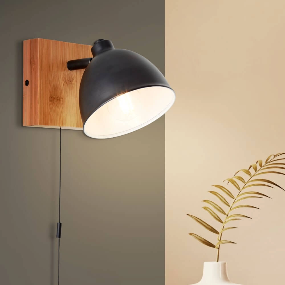 Wall lamp Celia black with bamboo Brilliant 4004353411403