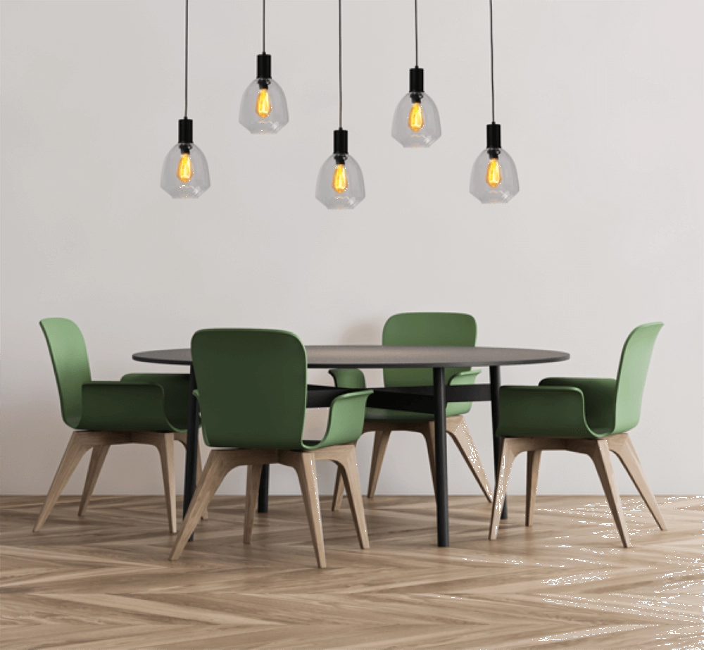5-light hanging lamp - black - Porto with Nicolette clear lenses Masterlight 8718121270326