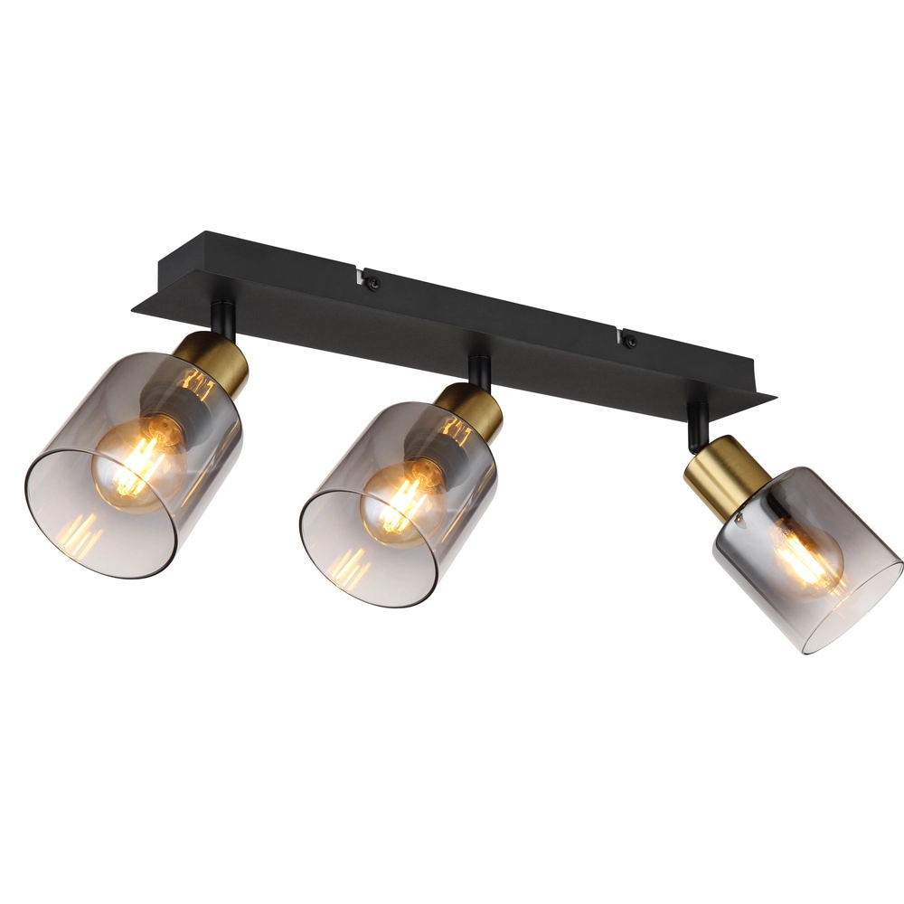 3-light ceiling lamp Hollsy black with smoke glass