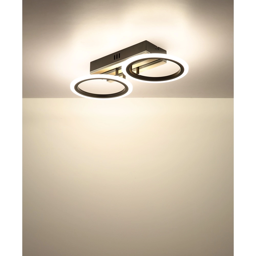 Ceiling lamp Blevins black with wood 2 rings Globo 9007371572168