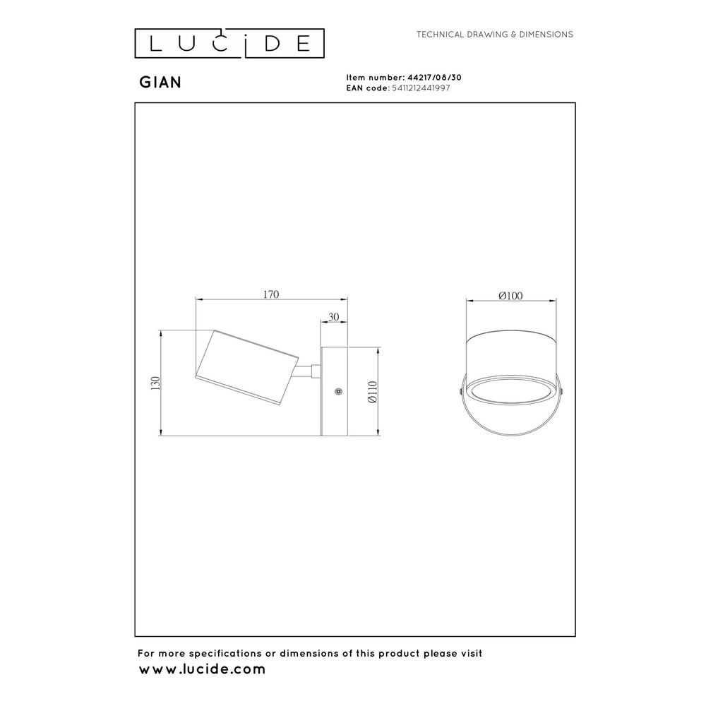 Wall lamp Gian Black Lucide 5411212441997
