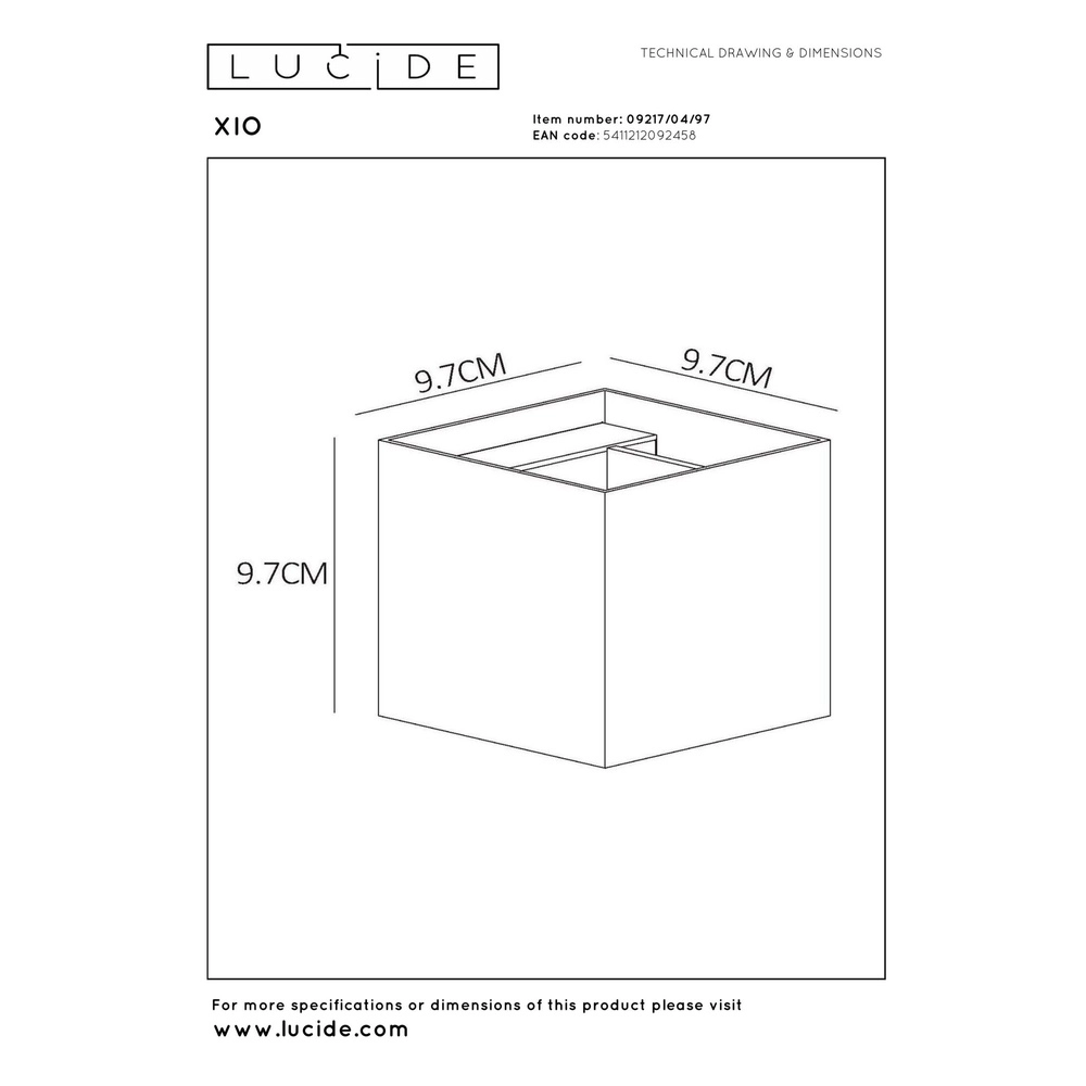 Square wall spotlight Xio 2700K rust brown Lucide 5411212092458
