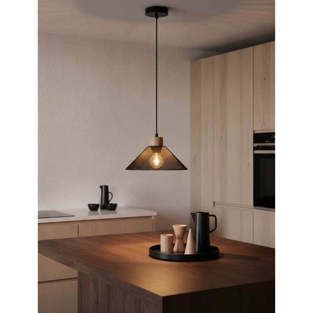Design pendant lamp Ian black with wood Lyora 5212017436245