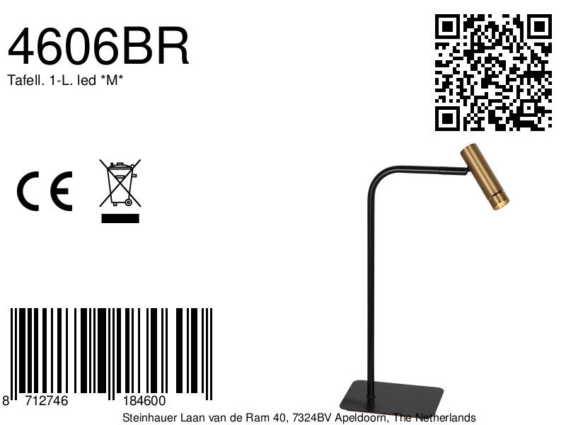 Table lamp Lumo black with gold Steinhauer 8712746184600