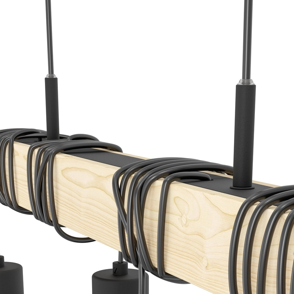 4-light pendant lamp Townshend 5 Dining room - black with wood Eglo 9002759440756