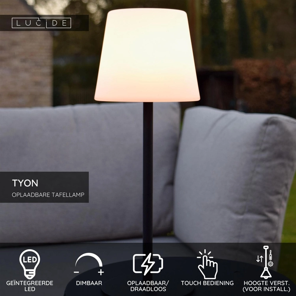 Rechargeable table lamp Tyon Black Lucide 5411212134745