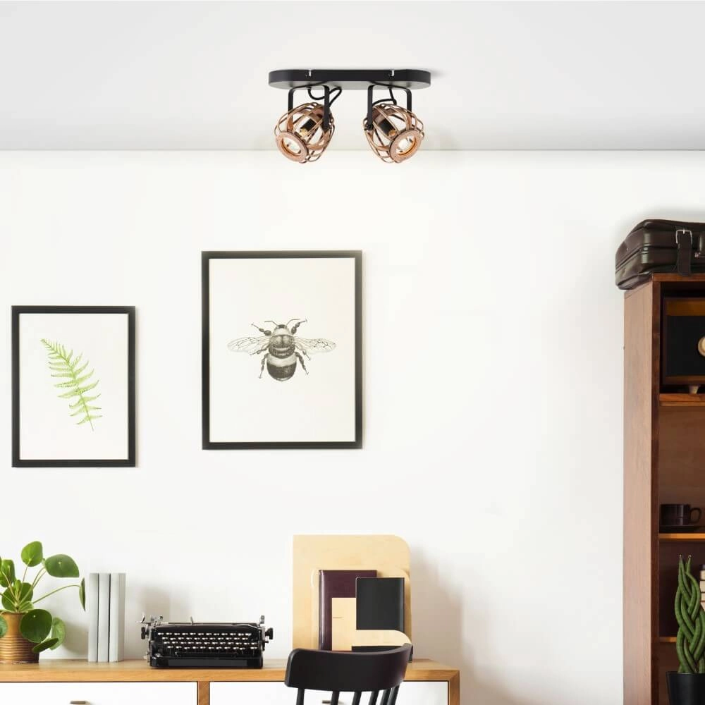 Rattan ceiling lamp Nikka 2-light black Brilliant 4004353402203