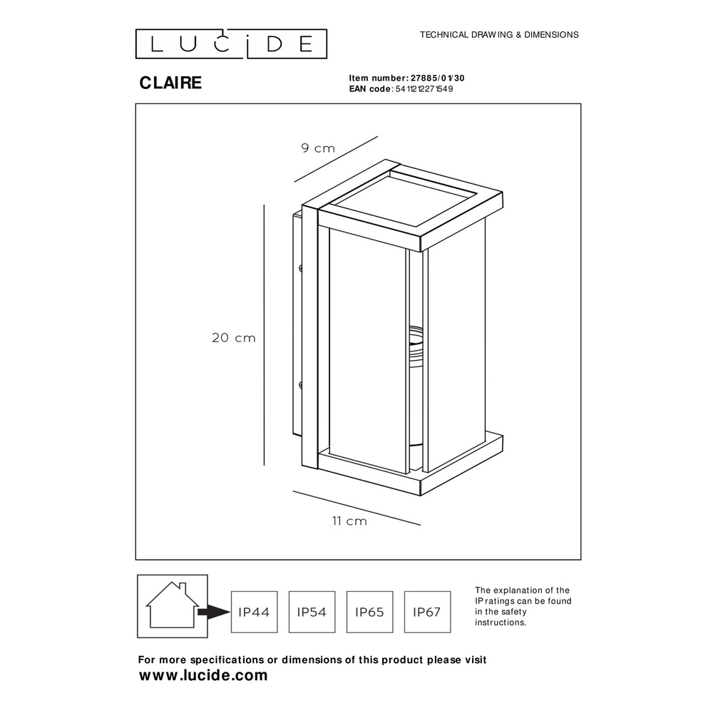 Sleek wall lamp Claire anthracite Lucide 5411212271549