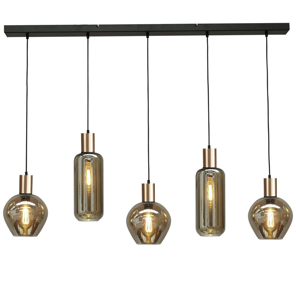 Hanging lamp black with gold Bounty 5-light curio glass