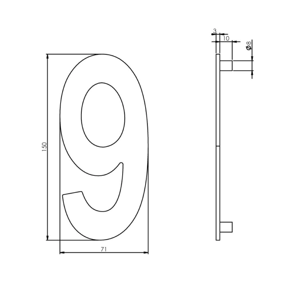 House number 9 Numbra 15cm stainless steel Intersteel 8714186058374