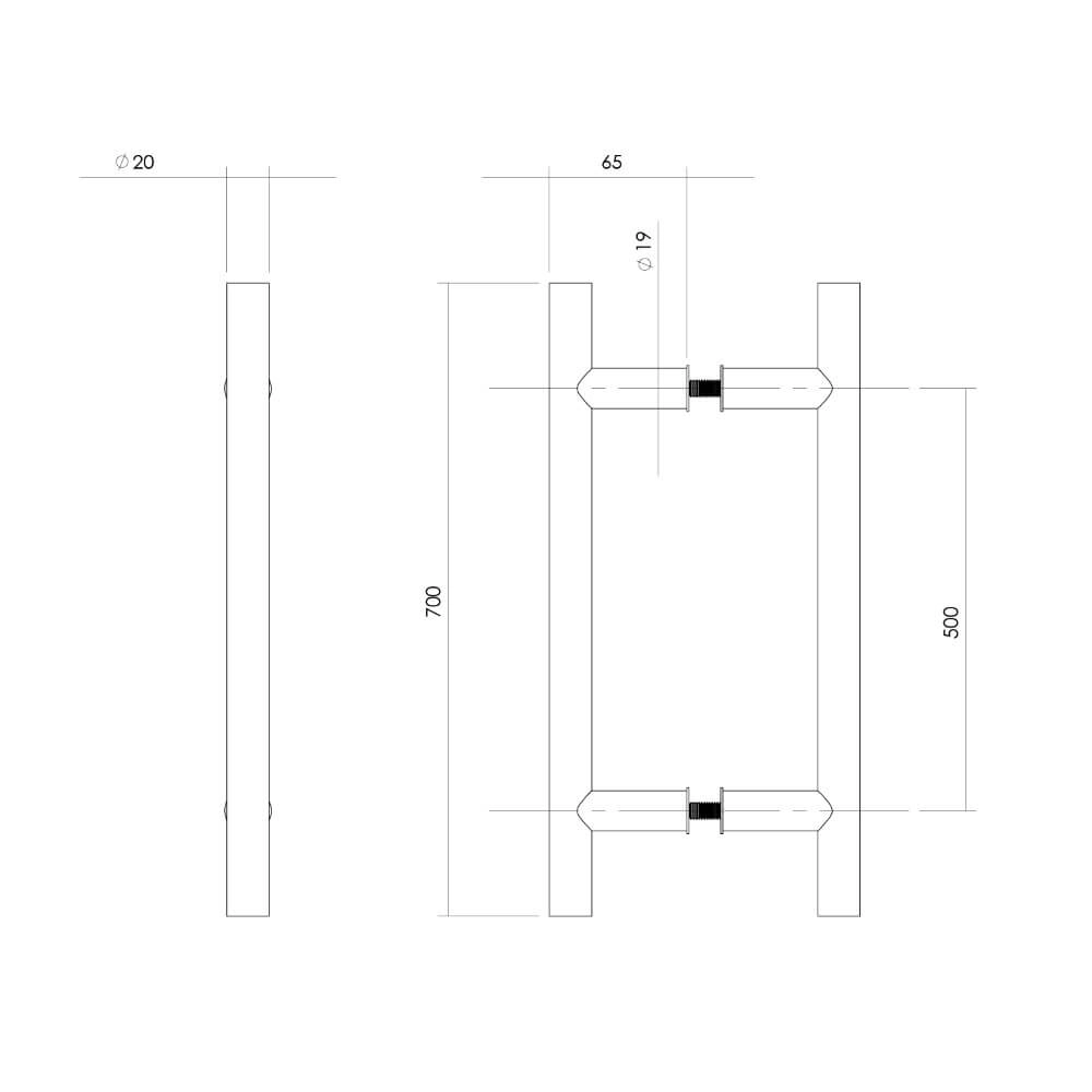 Door handles T-shape Gripon 70x6.5cm per pair stainless steel Intersteel 8714186334119